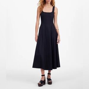 Madewell Square-Neck Rylee Midi Dress w/Smocked Bodice Black Women’s Sz. 8 NEW 🖤